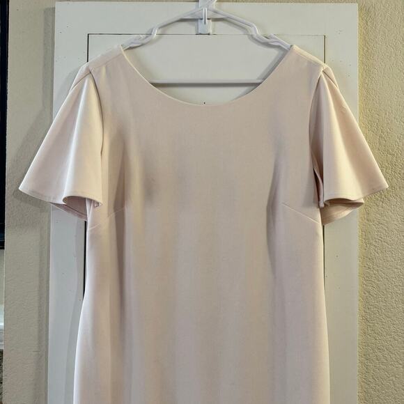 Calvin Klein Pink Ruffle V Back Flutter Sleeve Boat Neck Sheath Dress Sz 14 - Picture 7 of 10